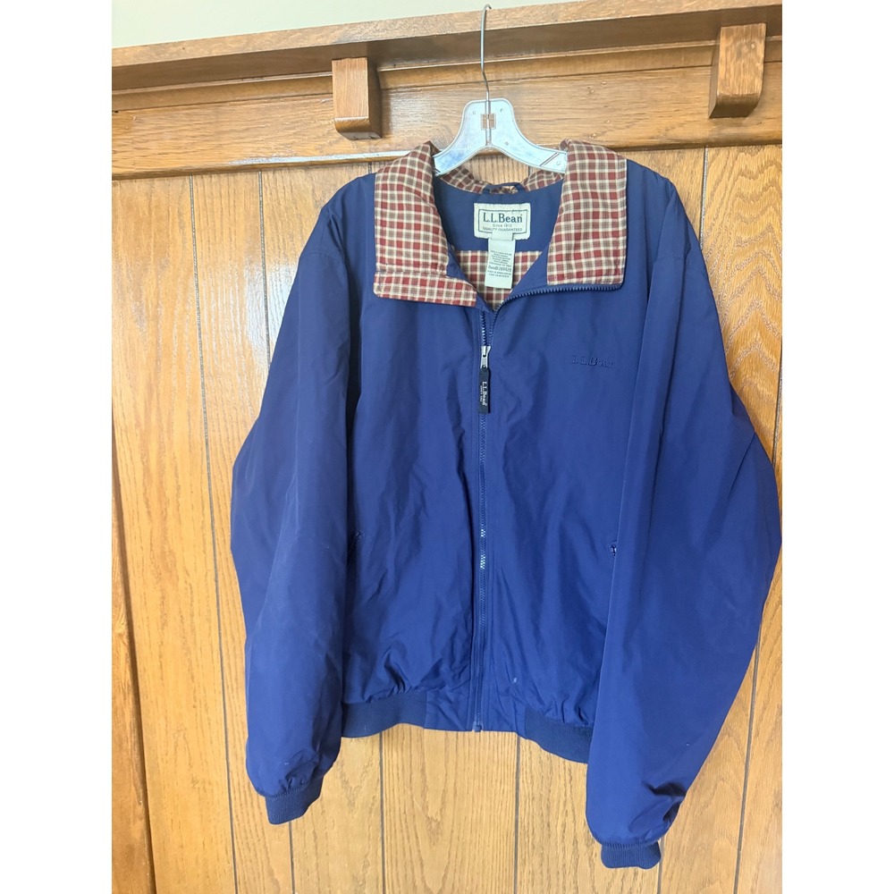 VINTAGE LL Bean Mens XL Blue Warm-Up Jacket Plaid Flannel Lined Windbreaker